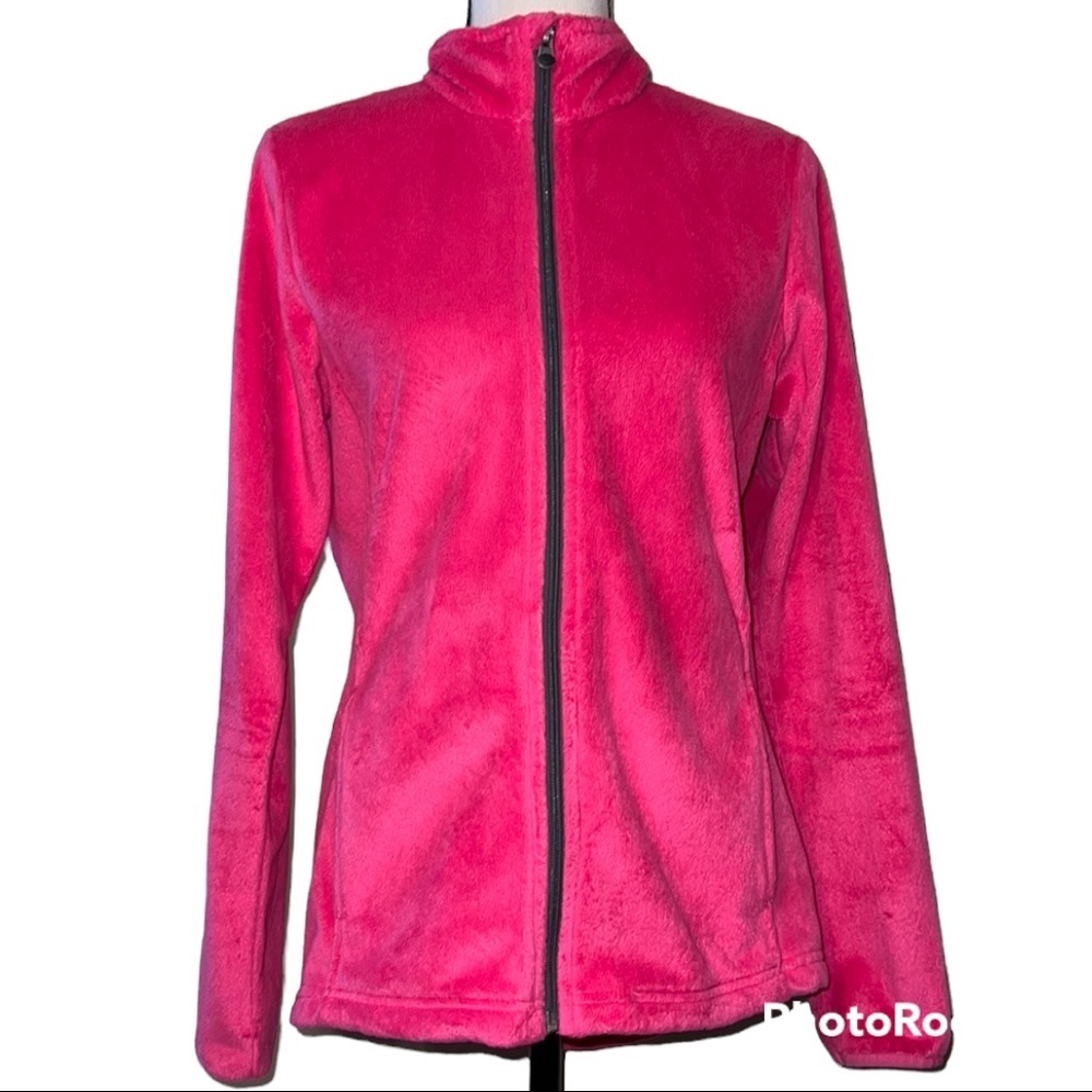 Magellan medium women's pink full zip jacket with pockets and grey lined zipper